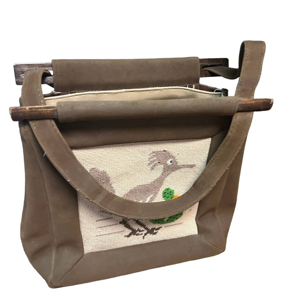 Vintage Road Runner Purse‎ Tote Bag Embroidered Dessert Cottage Core Wooden